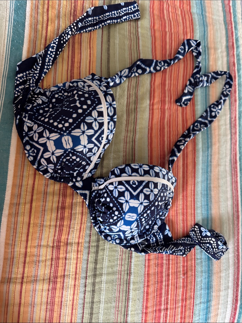 Tommy Bahama Navy and White Patterned Bikini Top